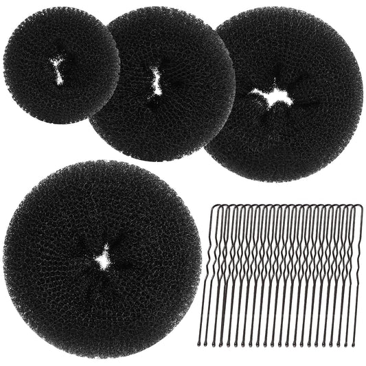 Teenitor Hair Donut, Hair Bun Maker, Black（Extra-large, Large, Medium and Small）