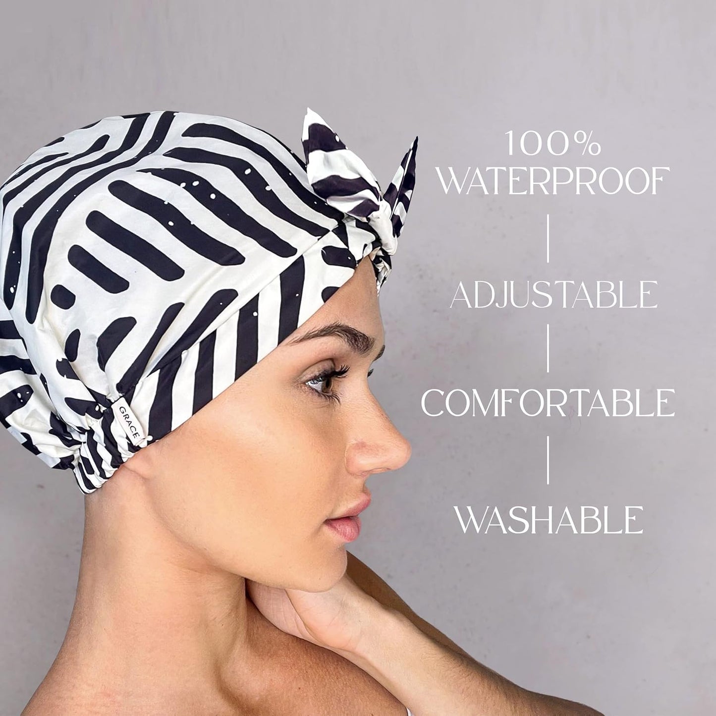 GRACE & COMPANY Luxury Shower Cap For Women - 100% Waterproof, Reusable, Washable & Breathable Shower Caps - Waymaker