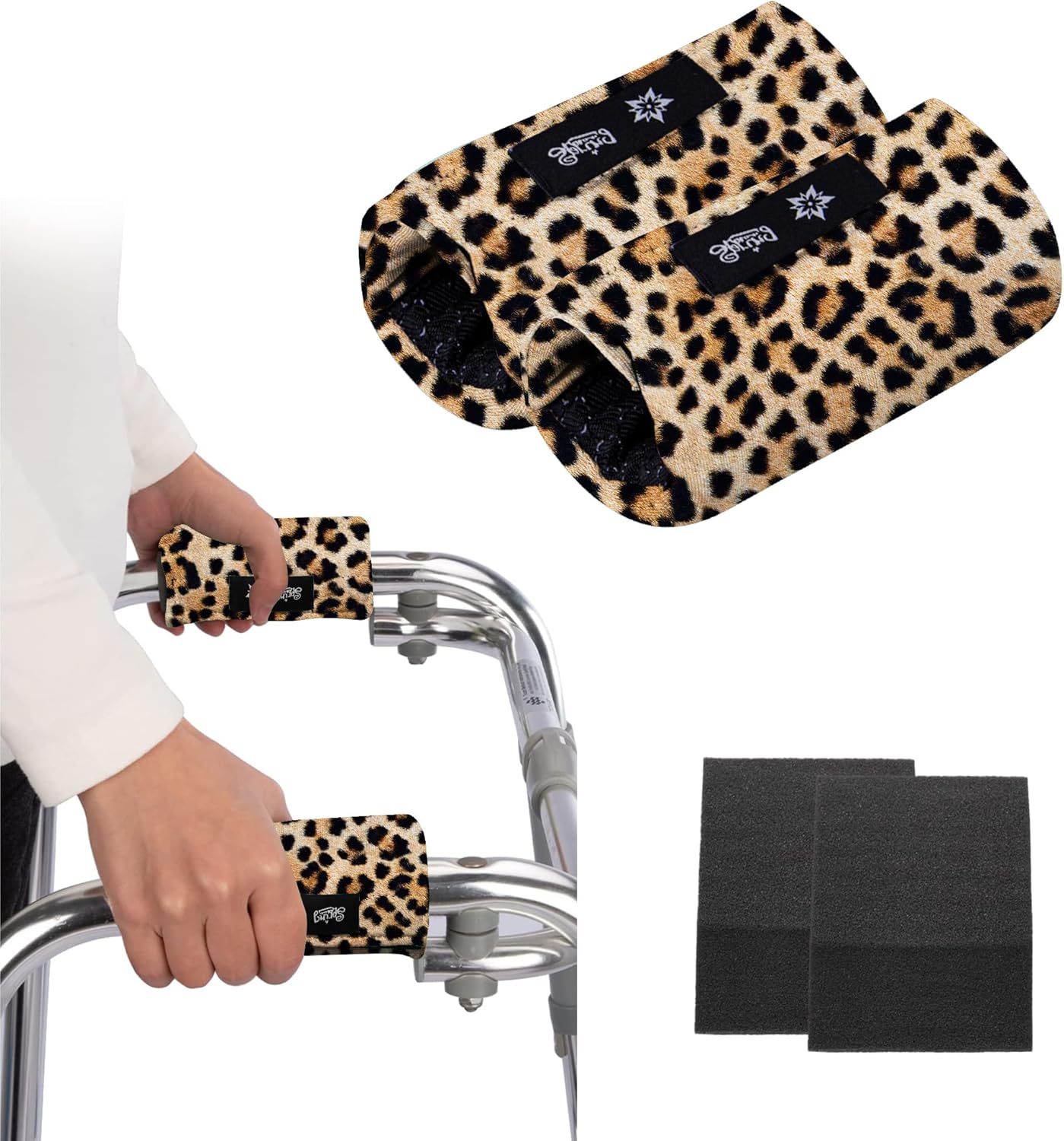 Universal Walker Hand Grip Padded Covers Non-Slip Cushion Foam for Folding Wheelchair Rollator Crutch Handle Pads 2-Pack Leopard