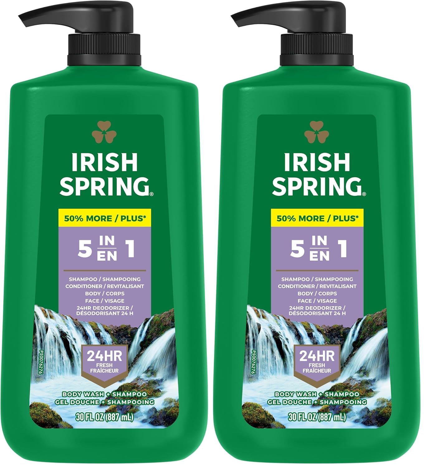 Irish Spring 5 in 1 Body Wash for Men, Men's Body Wash, Smell Fresh and Clean for 24 Hours, Conditions and Cleans Body, Face, and Hair, Made with Biodegradable Ingredients, 30 Oz Pump (Pack of 2)
