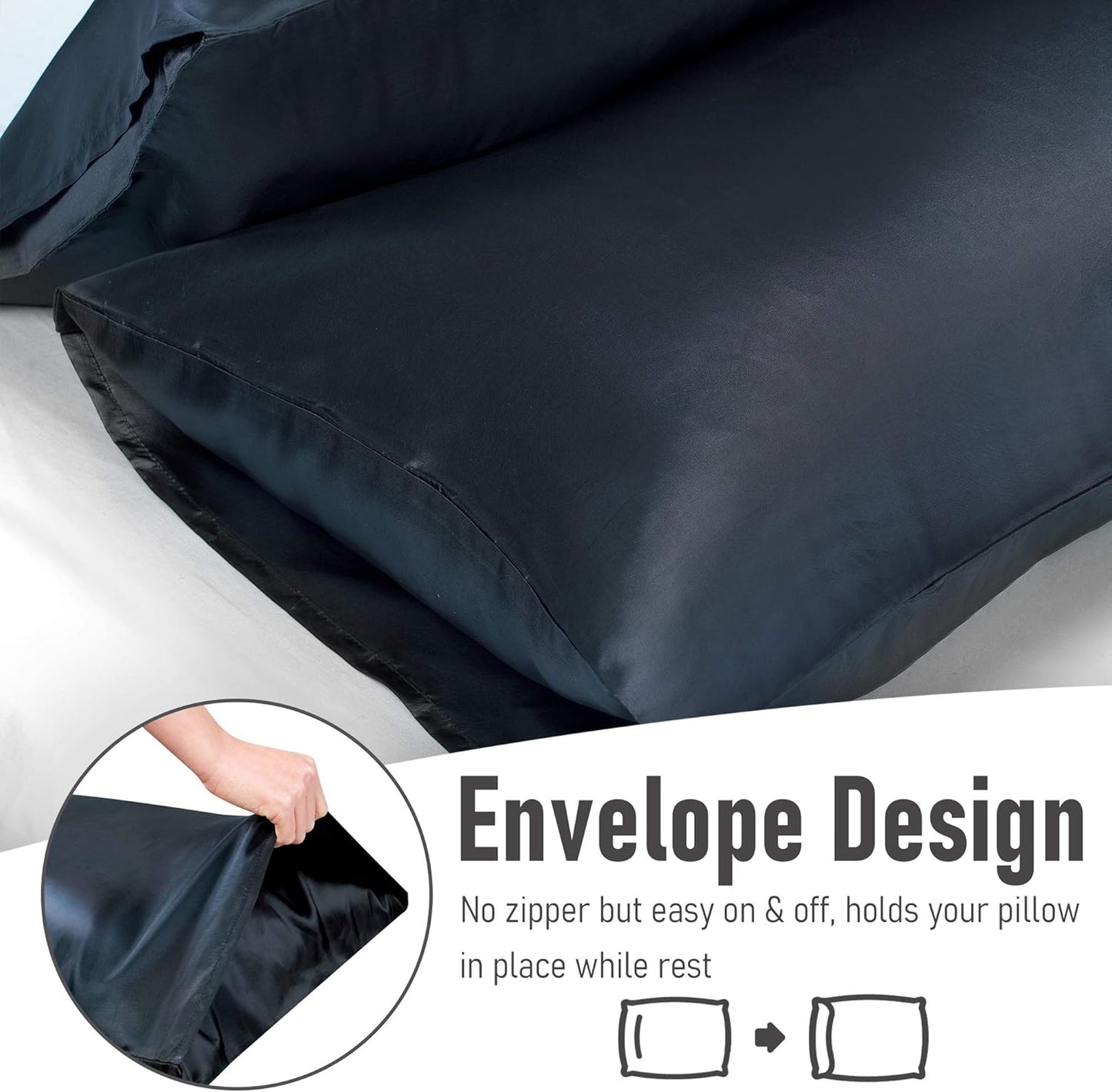 Tyfitb Satin Pillowcase Set for Hair & Skin Care – Cooling, Hypoallergenic, Anti-Frizz, Wrinkle-Free – Soft, Luxurious Pillowcases with Envelope Closure – 2-Pack, Standard Size 20x26, Gift-Ready
