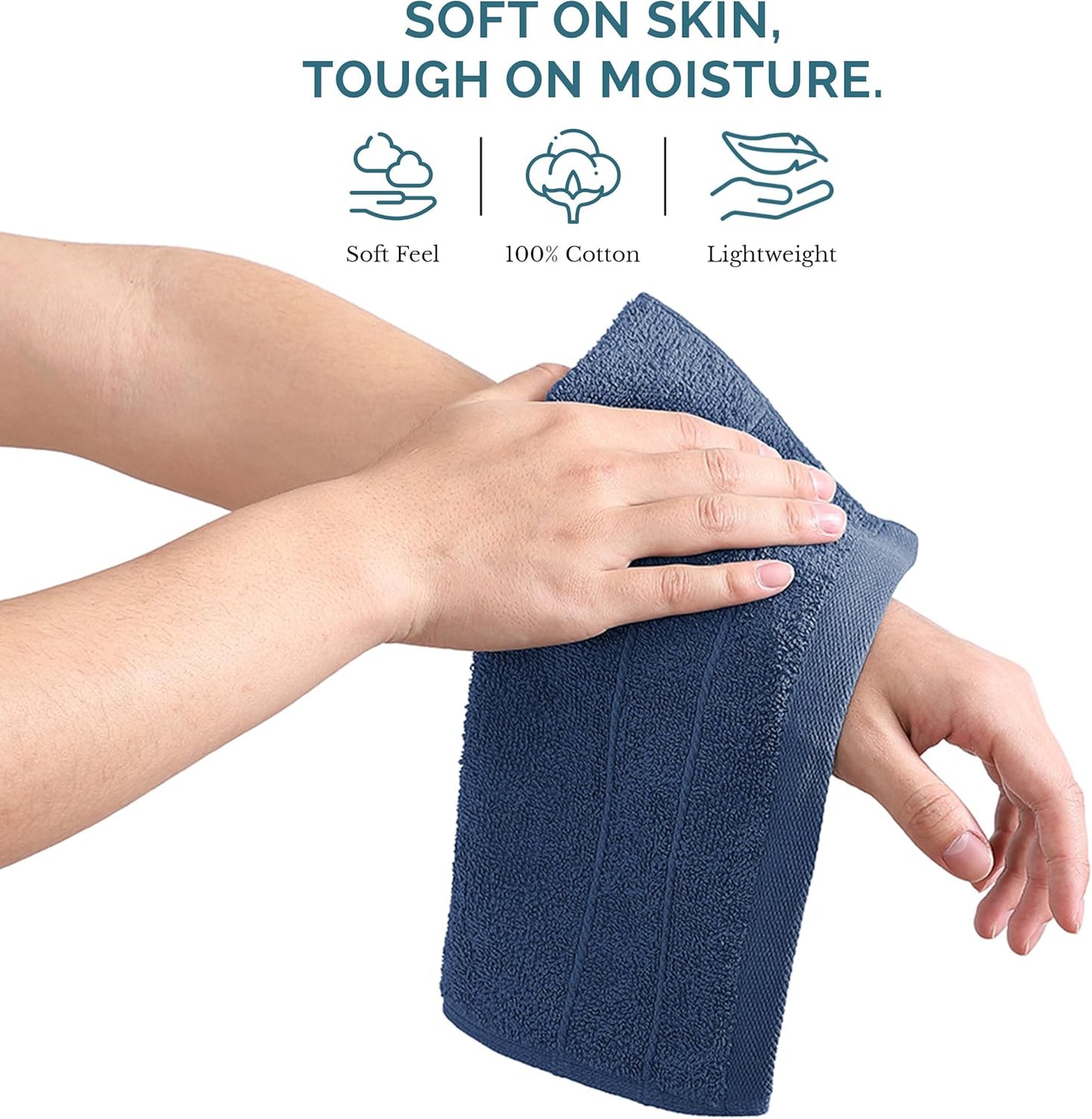 Casa Platino Washcloths Pack of 12 - Spa & Salon Quality - 100% Ring Spun Cotton Face Cloths - Soft & Ultra Absorbent Wash Cloth Set for Body, Beauty, Home, Gym - Fingertip Towels - 13"x13", Navy Blue