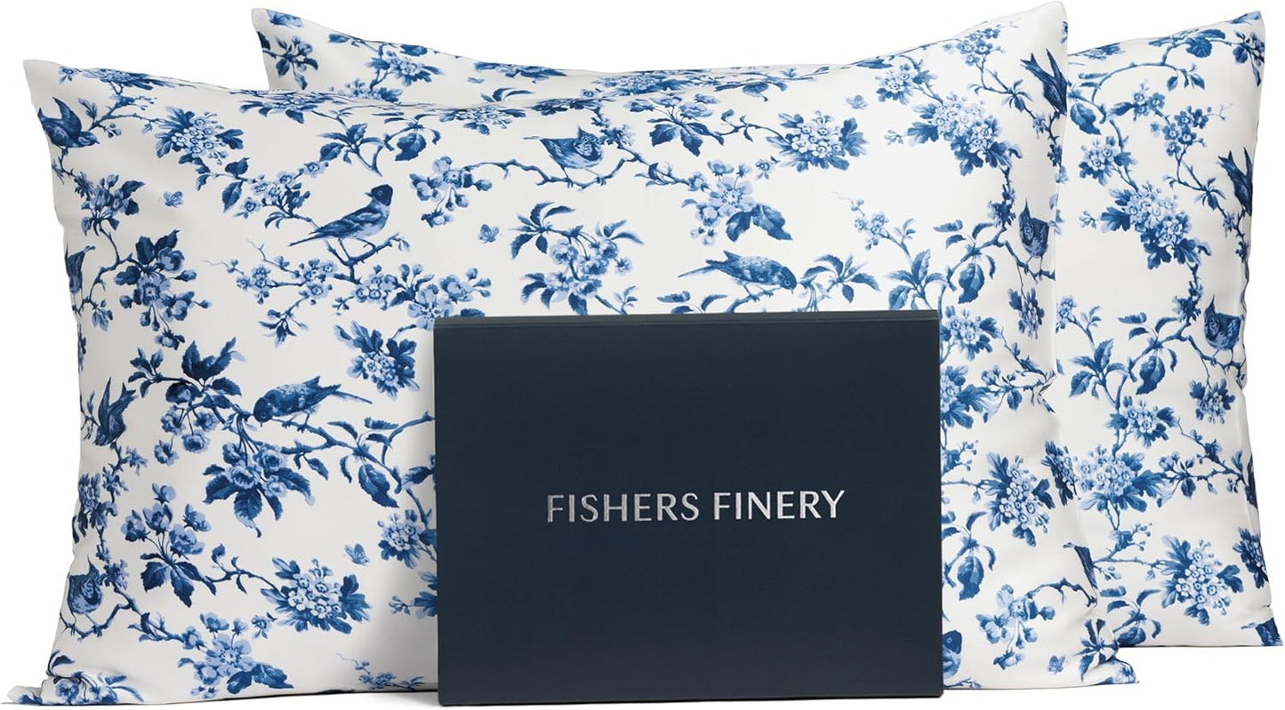 Fishers Finery 25mm 100% Pure Mulberry Silk Pillowcase 2 Pack (Tea Cup Print, Standard)