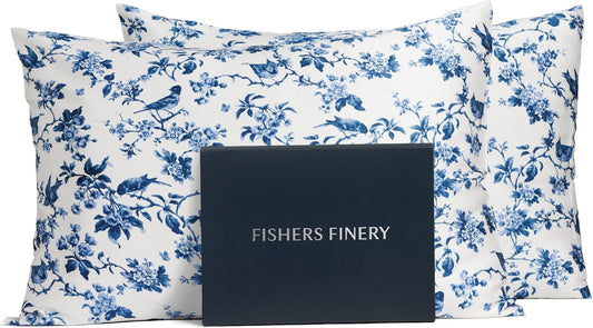Fishers Finery 25mm 100% Pure Mulberry Silk Pillowcase 2 Pack (Tea Cup Print, Standard)