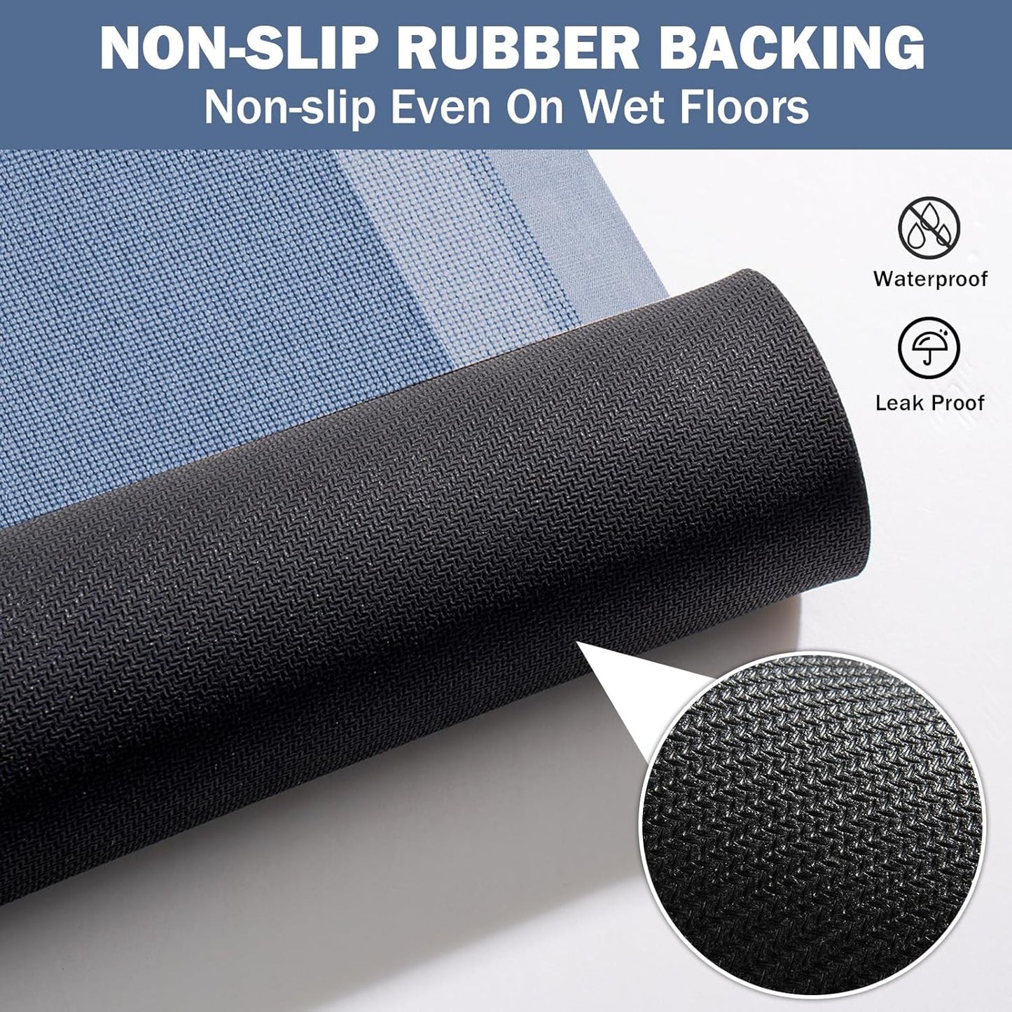Non Slip Bath Mat, Rubber Backing Ultra Thin Bathroom Rugs Fit Under Door Quick Dry Super Absorbent Washable Bath Rug Shower Mat for Bathroom Floor Bathtub Shower Sink, Easy Care Blue 20"x 32"