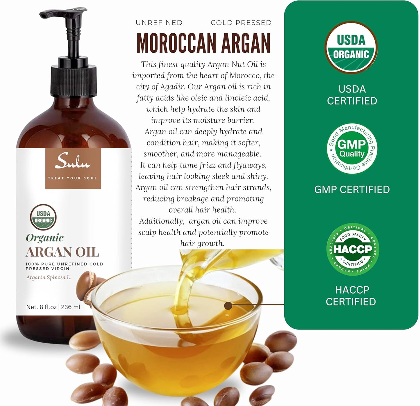 100% Pure Organic Cold Pressed Unrefined Virgin Moroccan Organ Oil (8 oz)