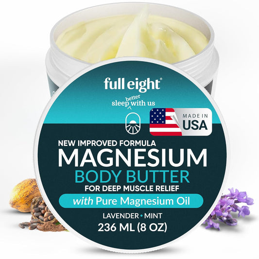 Magnesium Body Butter – New Improved Formula, Quick Ease for Tensed Legs, Tight Muscles & Sleep, Organic Ingredients with Pure Magnesium Oil, Topical Cream, 8oz