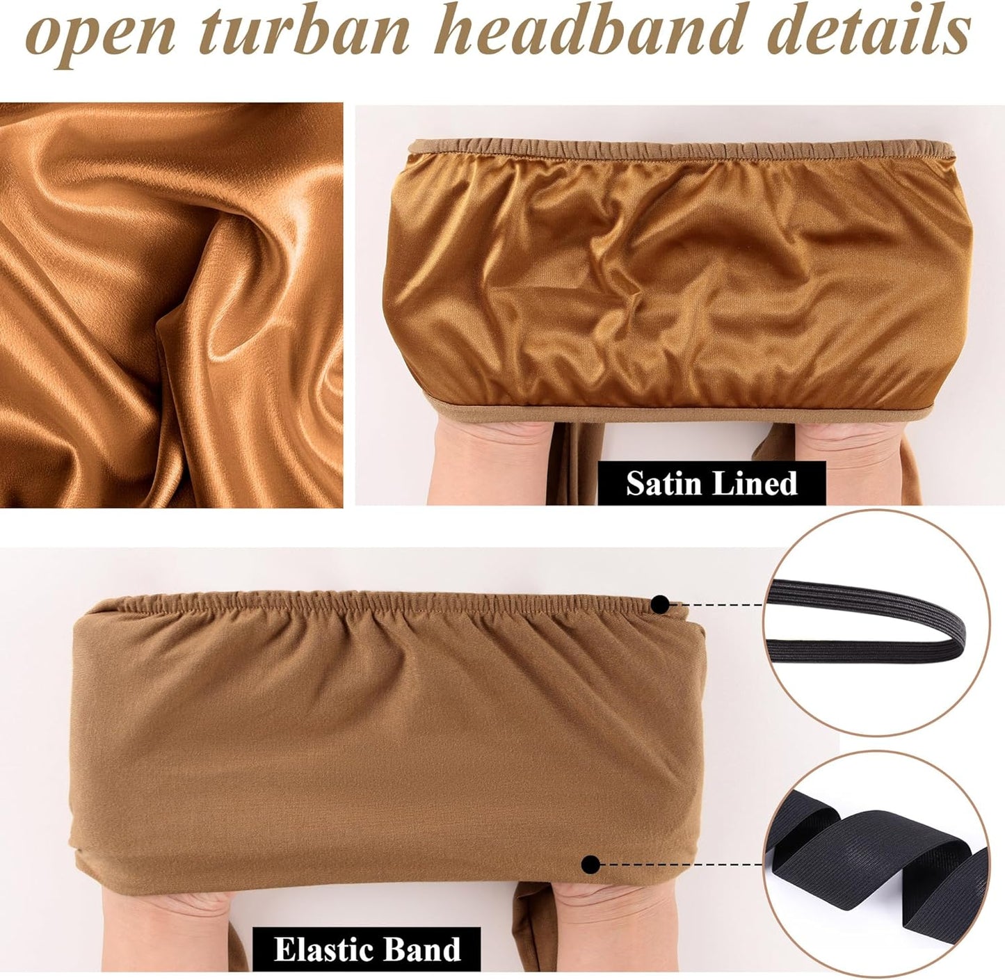 Satin Lined Open Turban Headband Mens Sweatband Sports Headband for Running,Cycling,Basketball,Yoga,Fitness Workout Stretchy Unisex Hairband