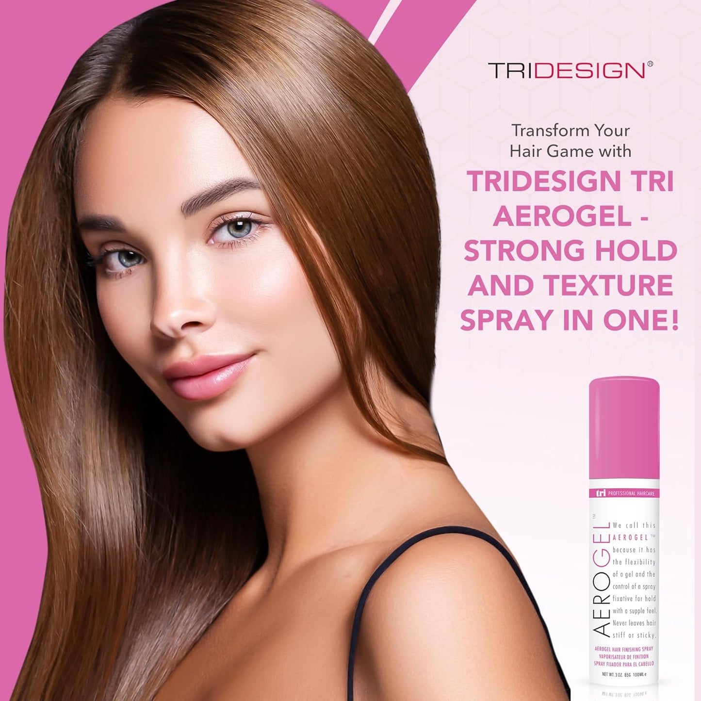 TRIDESIGN Aerogel Hairspray - Strong Hold Hair Finishing Spray for Volumizing & Control, Flexible Styling for All Hair Types, Non-Sticky and Scented - For Women and Men - Travel Size Pack of 3 (3 Oz)
