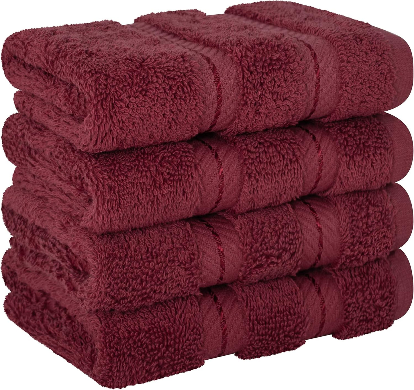 American Soft Linen Luxury Washcloths for Bathroom, 600 GSM 100% Cotton 4 Piece Turkish Wash Cloth Set, 13x13 in Soft Rags for Body and Face, Bordeaux Washcloths