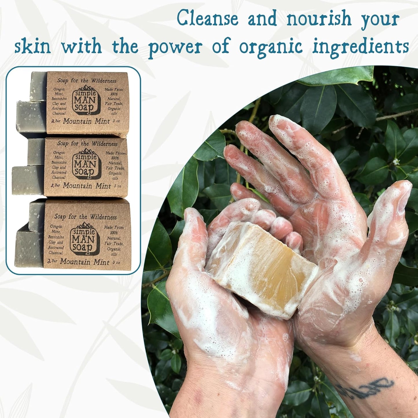 SimpleMan Soap Bar (Mountain Mint) - Men’s soap with Organic & Fair Trade Essential Oils - All Natural, Handmade Man Bath Soap Bars-Pack of Six 2.5 Ounce bars(15 Ounces Total)