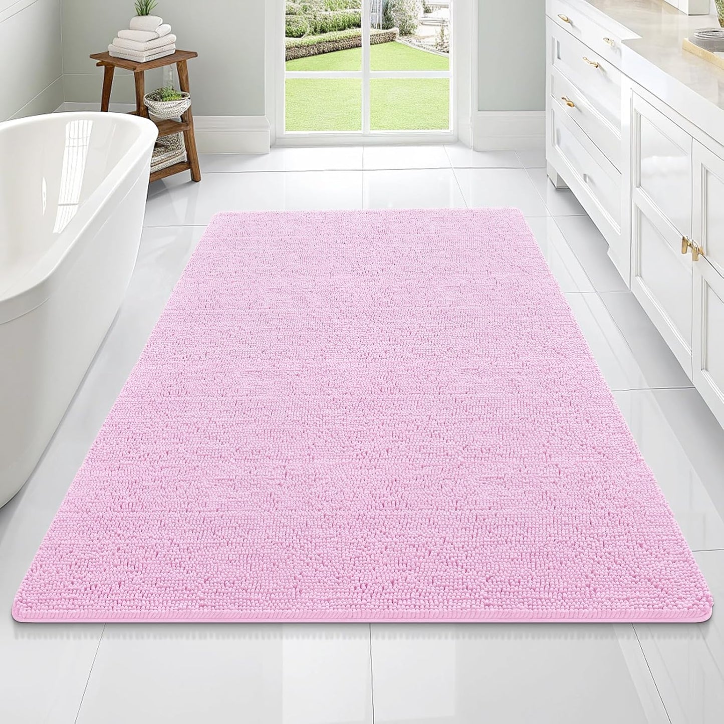 OLANLY Bathroom Rugs 70x46, Extra Soft Absorbent Chenille Bath Rugs, Rubber Backing Quick Dry, Machine Washable Bath Mats for Bathroom Floor, Tub and Shower, Home Decor Accessories, Pink