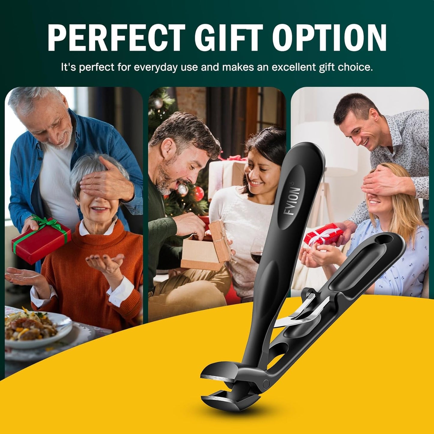 FVION Angled Toenail Clippers for Thick Nails – Extra Large Nail Clippers for Seniors, Heavy Duty Toe Nail Cutter for Men & Women with Catcher and Easy Grip Handle - Black