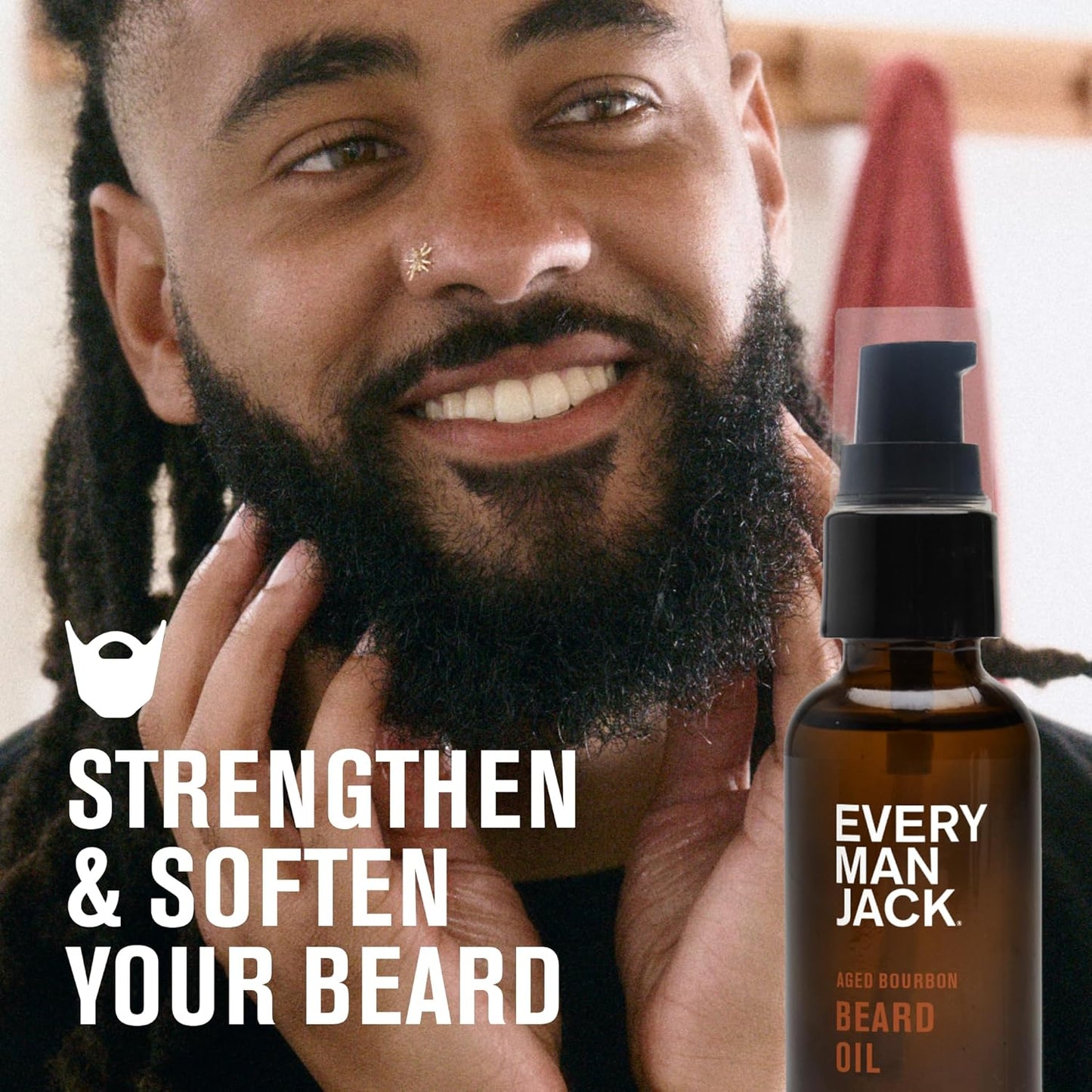 Every Man Jack Men's Beard Oil - Aged Bourbon Fragrance - Deeply Moisturizes and Softens Your Beard and Adds a Natural Shine - Naturally Derived with Shea Butter and Argan Oil - 1 fl oz