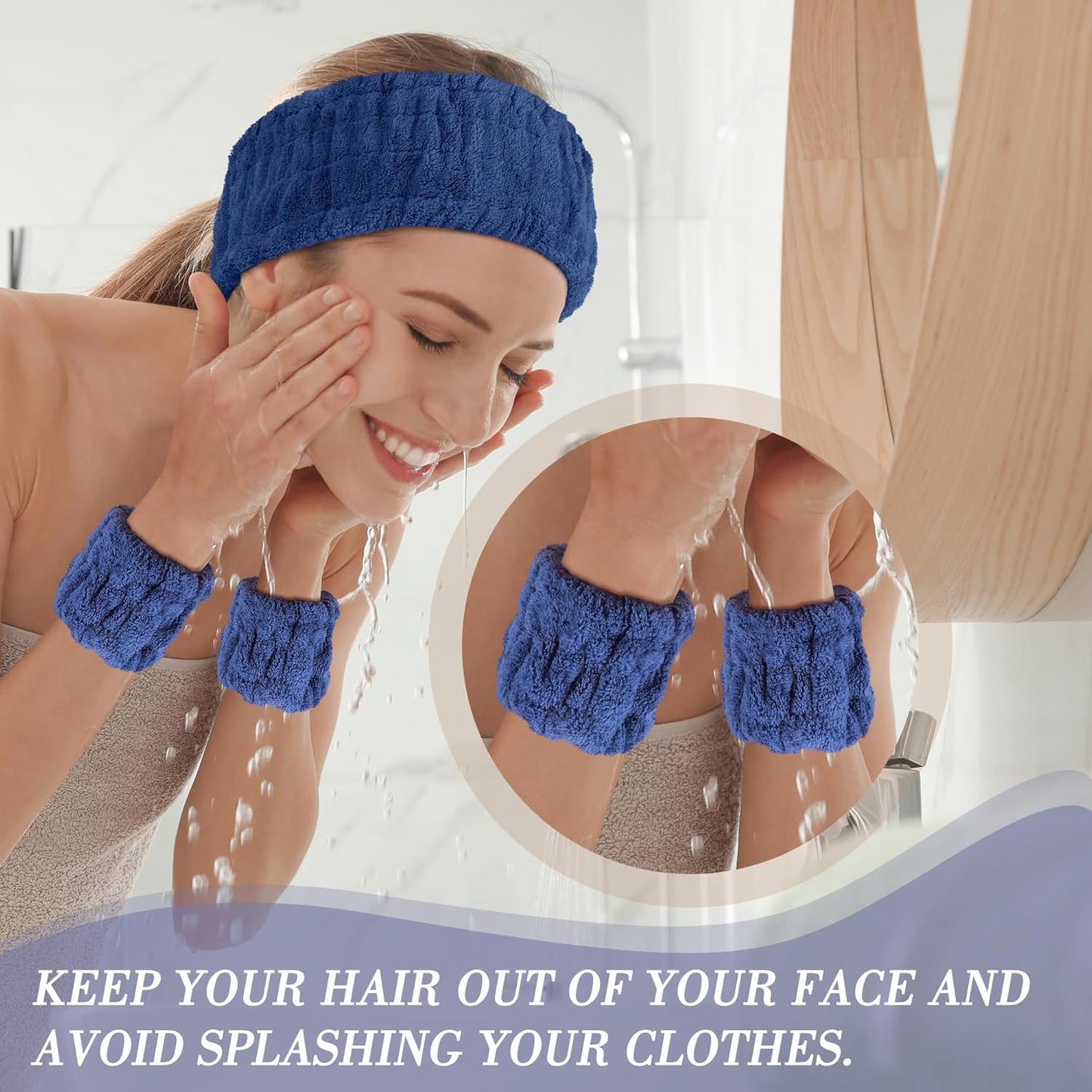 Spa Headband and Wristband Set - 3-Piece Skincare Headbands & 6-Piece Wrist Spa Wristbands for Women,Facial Hairbands for Washing Face, Makeup, Sports, Yoga, Headband for Washing Face
