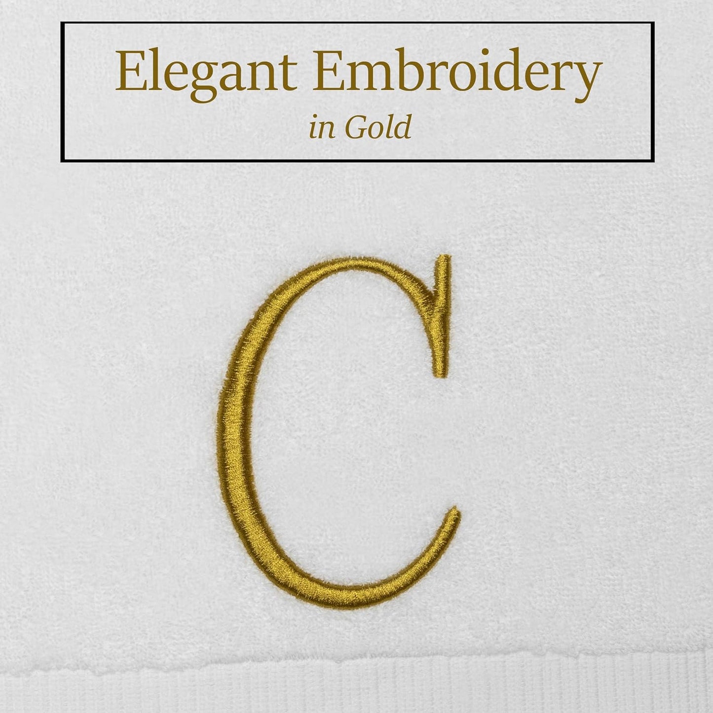 Monogrammed Hand Towels for Bathroom - Luxury Hotel Quality Personalized Initial Decorative Embroidered Bath Towel for Powder Room, Spa - GOTS Organic Certified - Set of 2 Gold Letter C