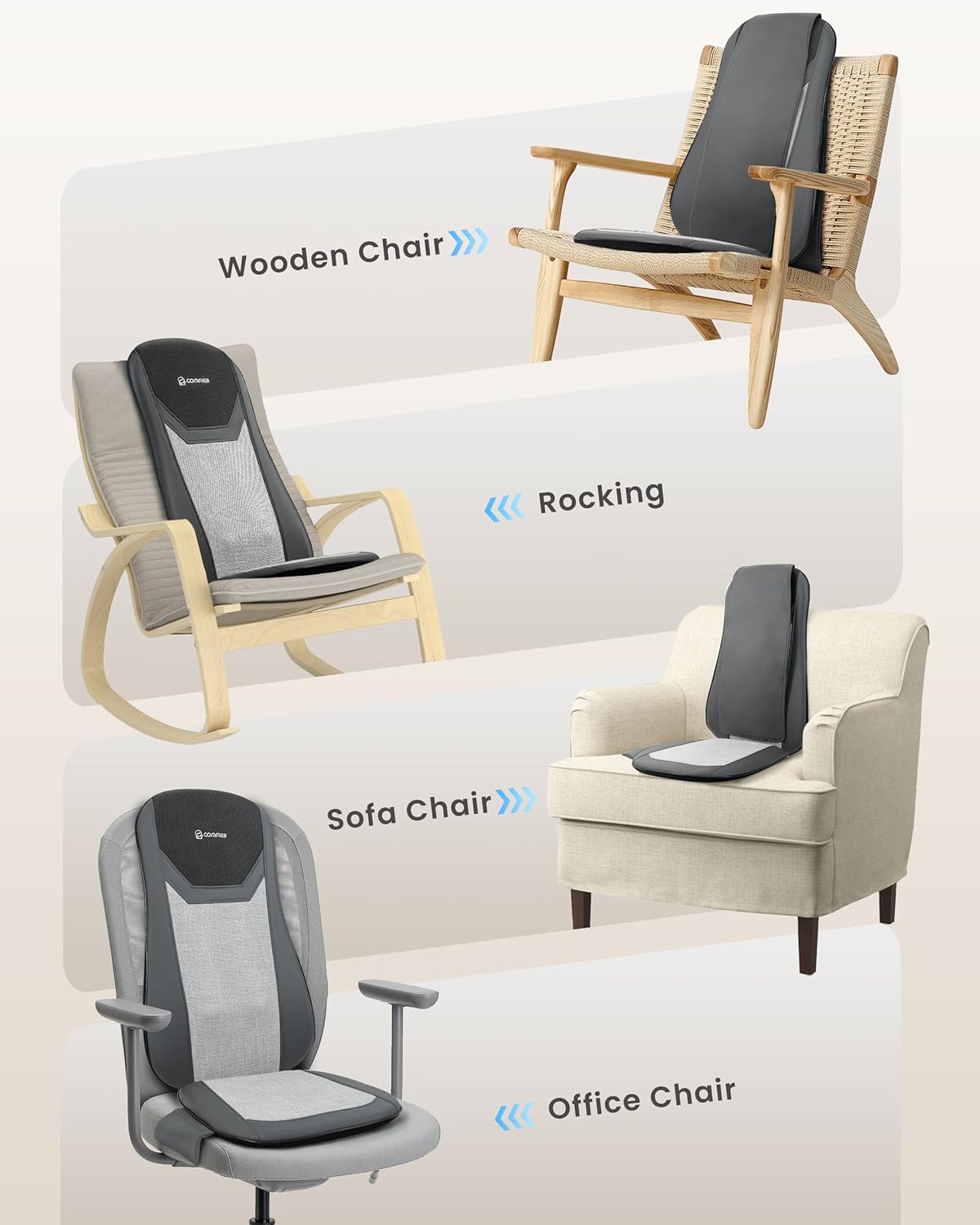 COMFIER Back Massager with Heat,Full Back Massager for Chair with 2 Shiatsu Speeds,Heated Chair Massage Pad with Spot,Massage Seat Pad for Home Office use,Gifts for Women Men Mom Dad