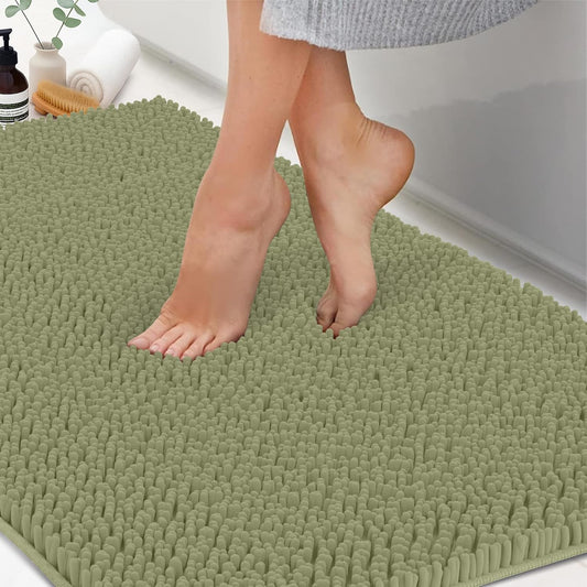 ITSOFT Plush Bathroom Rug 47x21, Absorbent Machine Washable Non Slip Chenille Bath Mats, Quick Dry Bathmat, Bath Rugs for Bath, Shower, Bedroom, or Door Mat, Sage Green
