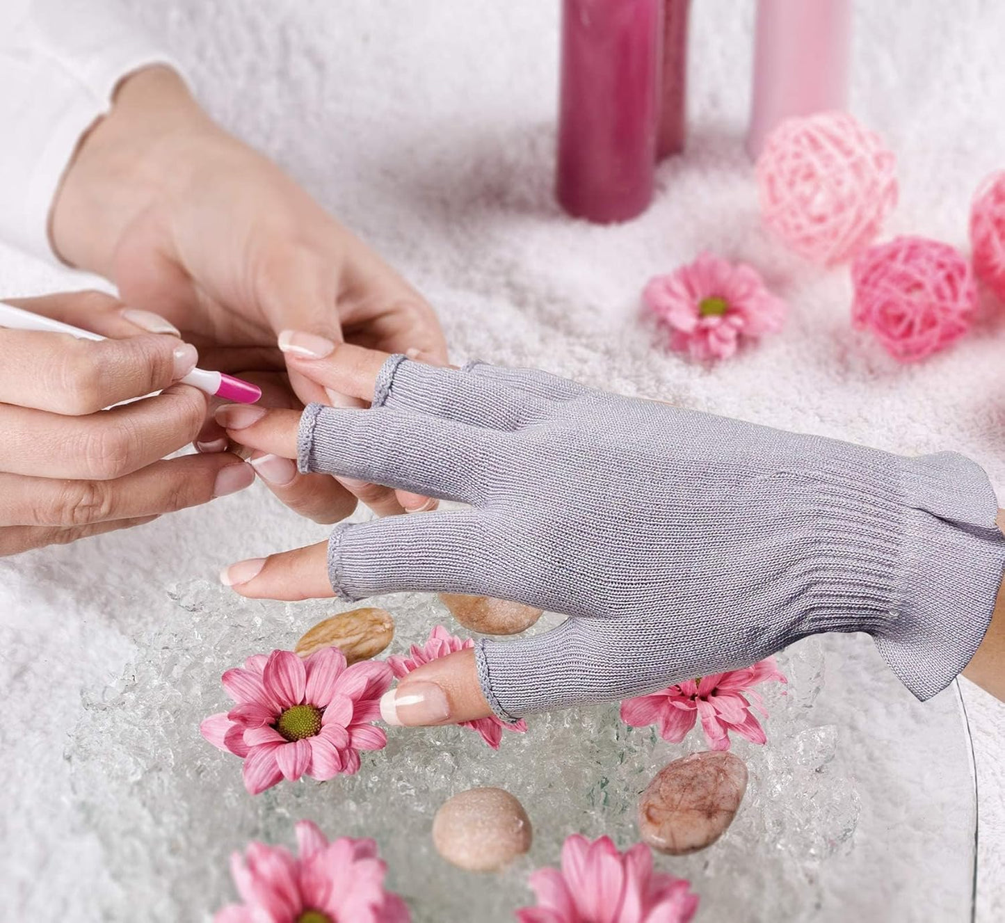 MIG4U Fingerless Moisturizing Gloves, Half Finger Touchscreen Beauty Glove for Eczema, SPA, Dry Hands, Skin Treatment, Summer Sun UV Protection, Pale Purple, 1 Pairs S/M