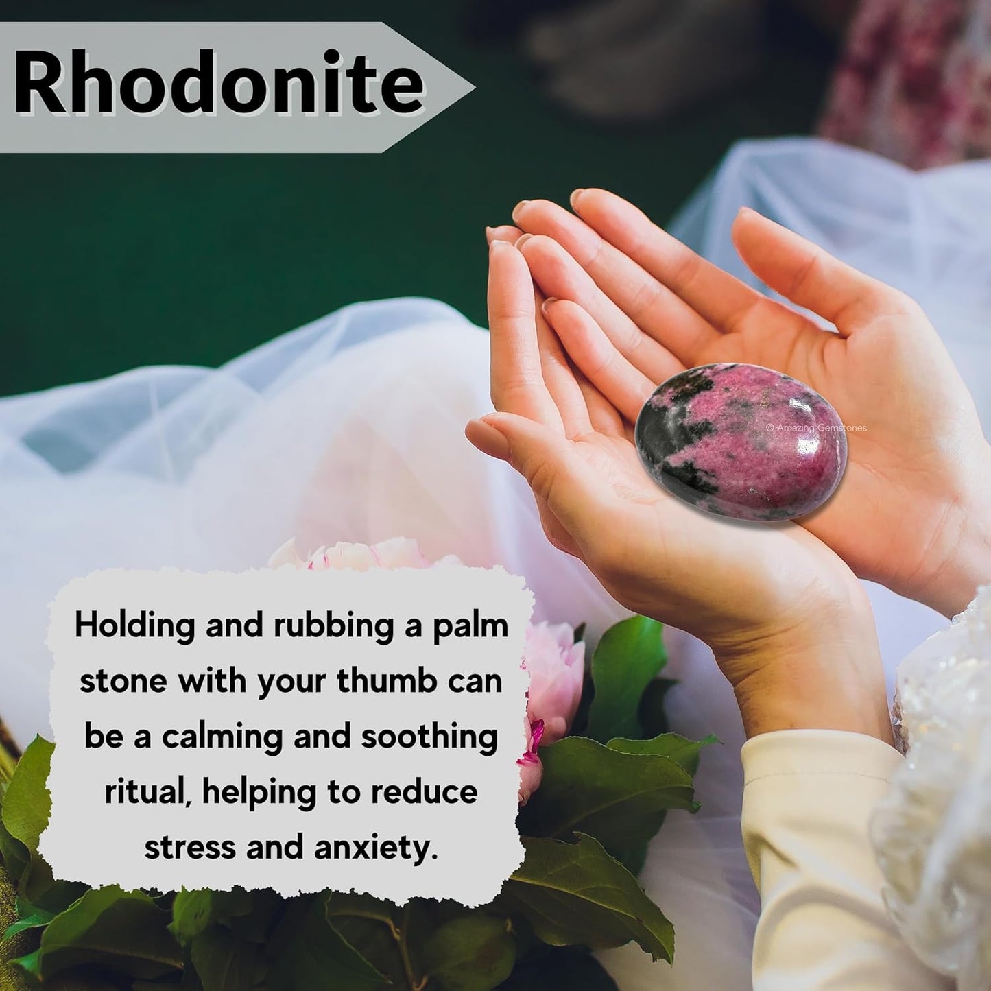 Amazing Gemstone Rhodonite Palm Stone - Hot Massage Worry Stone for Natural Body Chakra Balancing, Reiki Healing and Crystal Grid