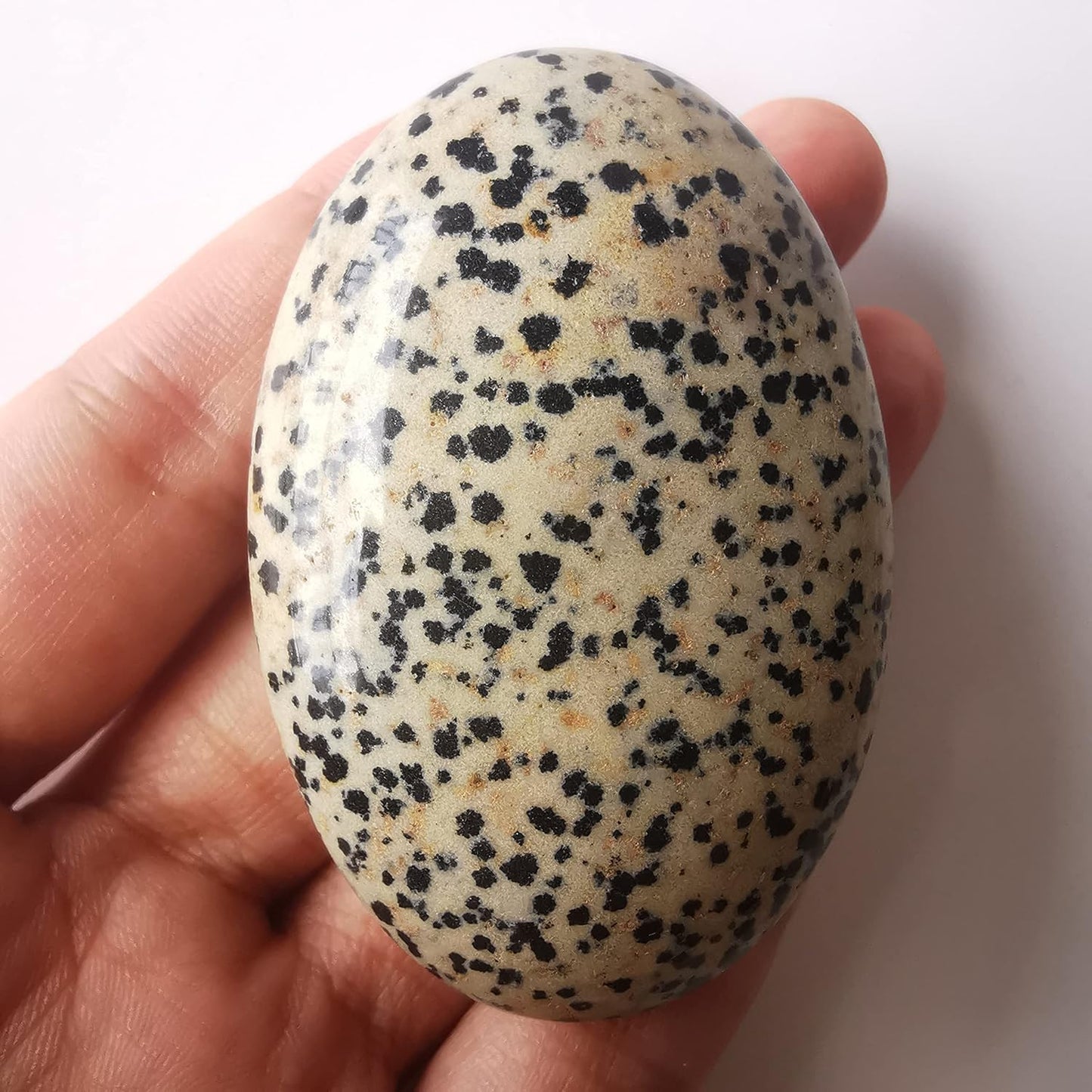 Natural Dalmation Jasper Oval Polished Worry Stones, Healing Crystal Indoor Fountain Stones Massage Energy Anxiety Relief Items