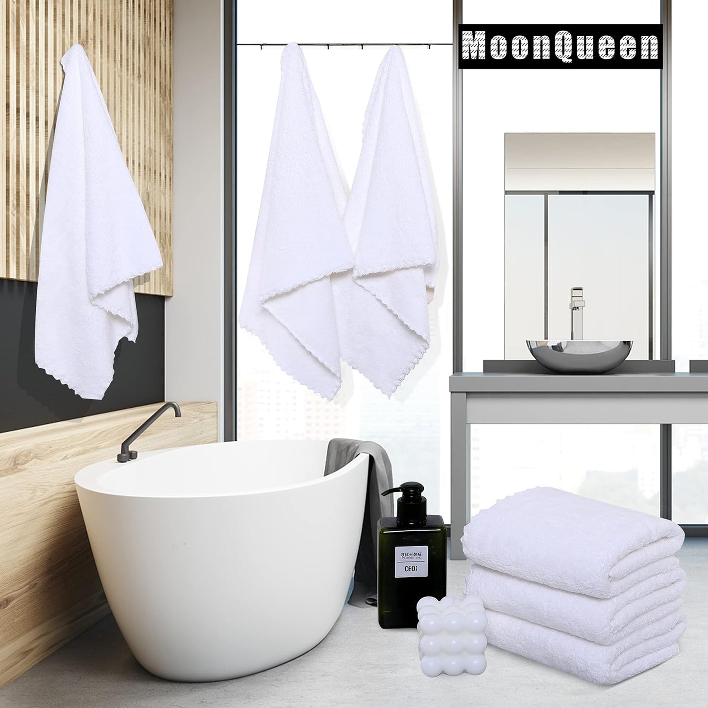 MOONQUEEN 2 Pack Premium Bath Towel Set - Quick Drying - Microfiber Coral Velvet Highly Absorbent Towels - Multipurpose Use as Bath Fitness, Bathroom, Shower, Sports, Yoga Towel (White)
