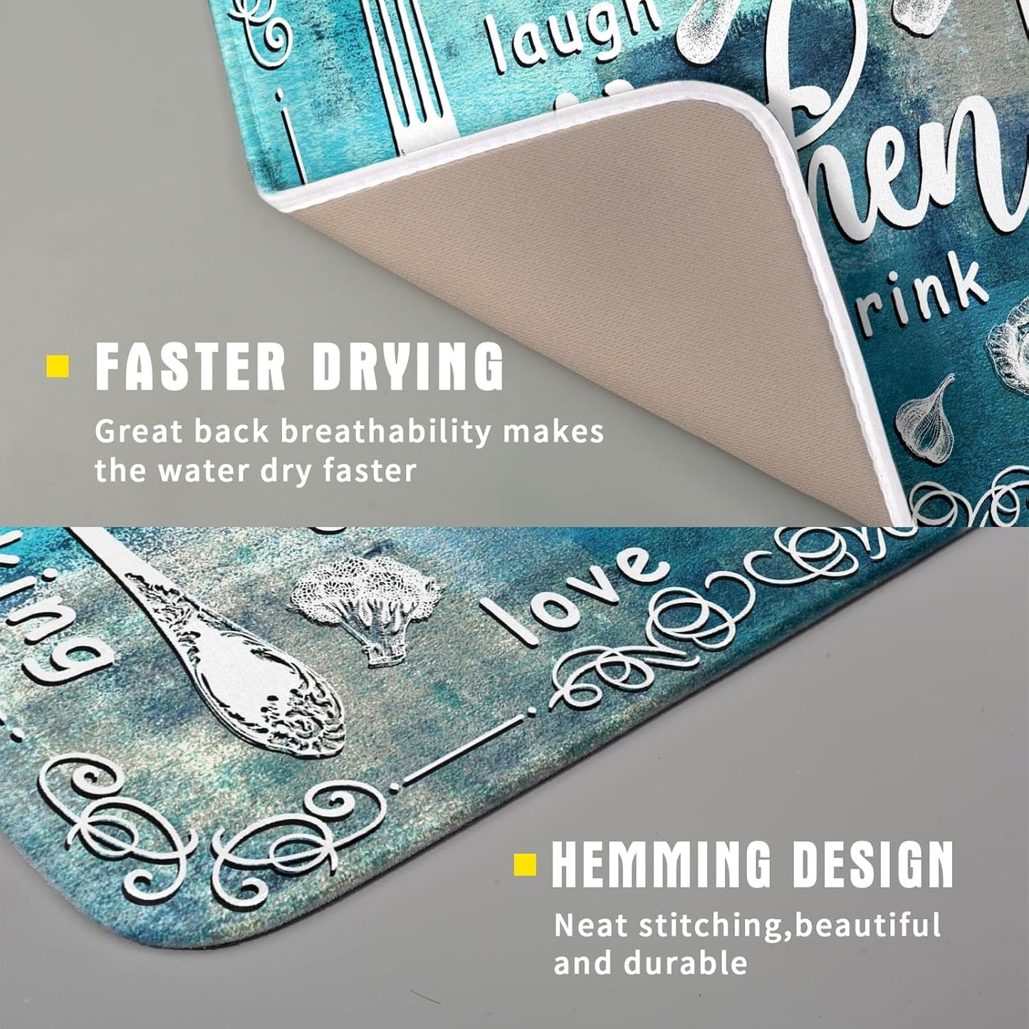 Blue Grey Dish Drying Mat 16x18 Inch Cooking Delicious Absorbent Drying Pad Heat Resistant Dish Drainer Mats for Kitchen Countertop