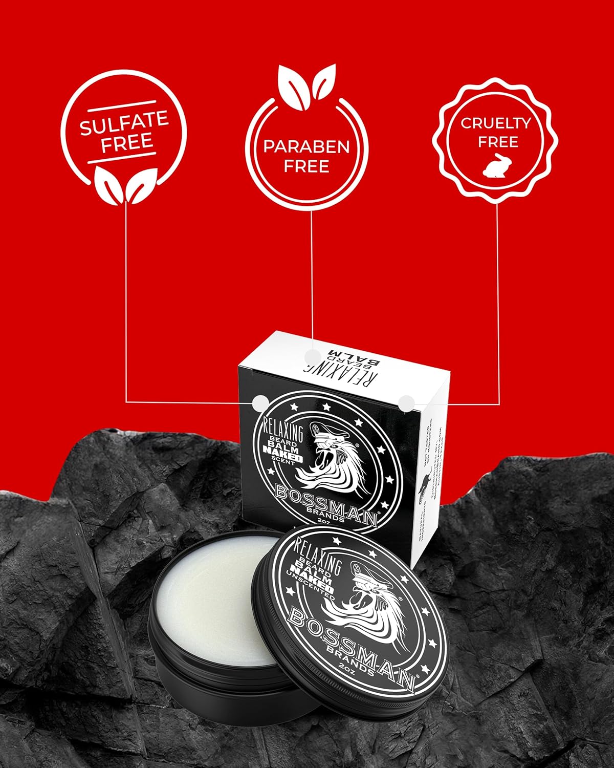 Bossman Relaxing Beard Balm for Men (Naked - Unscented) – Tames, Relaxes, Thickens & Softens for Ultimate Beard Care – Made in USA