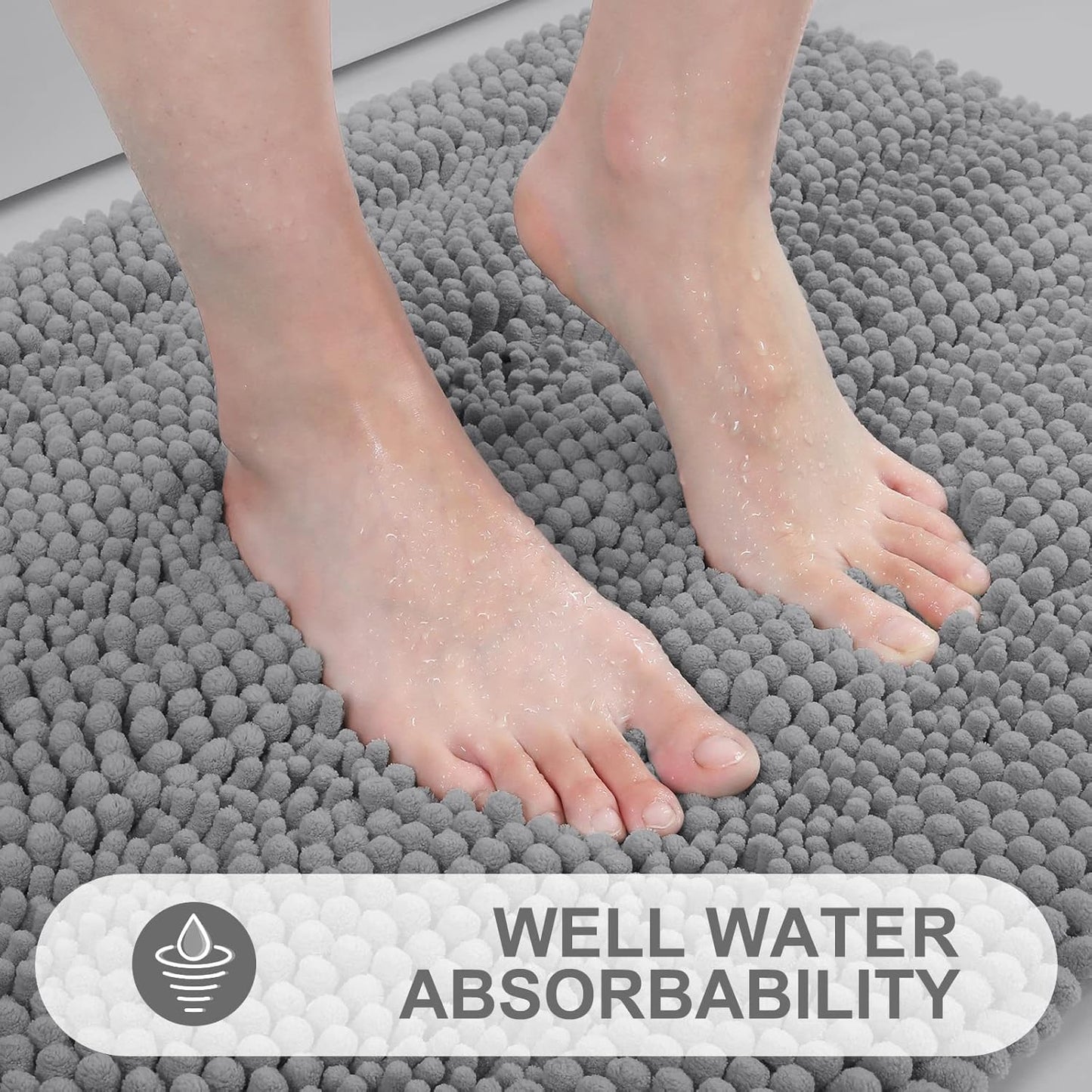 Grandaily Chenille Striped Bathroom Rugs 47x32, Extra Thick and Absorbent Bath Mats, Non-Slip Soft Plush Shaggy Shower Carpet, Machine Wash Dry, Bath Rug for Bathroom, Dark Gray