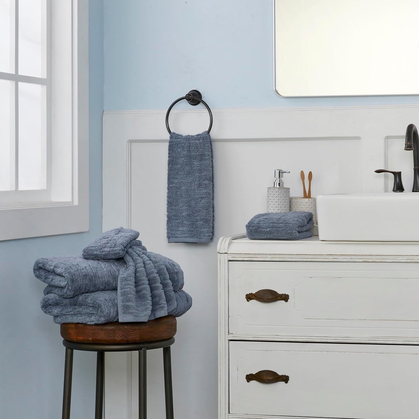 SKL Home CloudSoft Cotton Luxury 6-Piece Towel Set, Smoke Blue