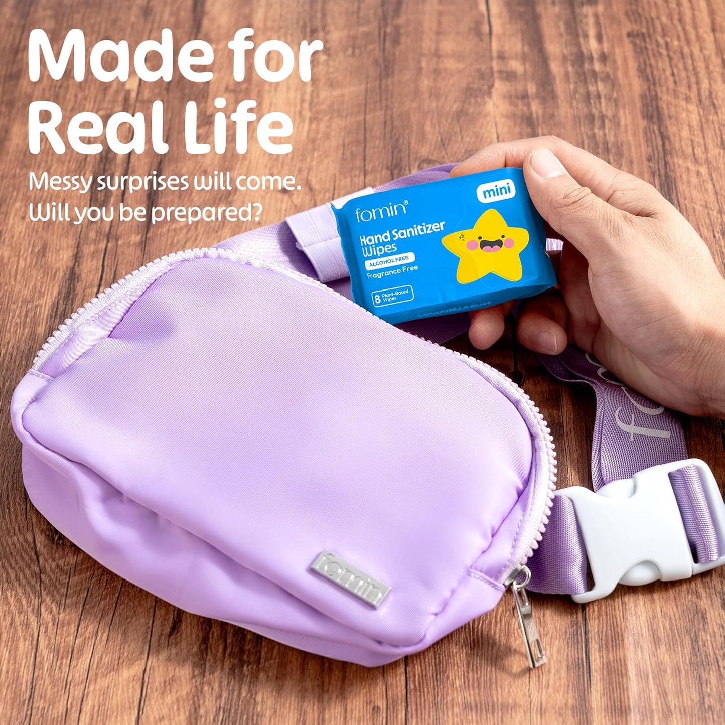 Fomin Mini Hand Sanitizer Wipes 16 Pack (8 Count) - Fragrance Free Mini Wet Wipe - pH Balanced, Biodegradable, Antibacterial On The Go Hand Sanitizing Wipes - Hypoallergenic, Plant-Based Travel Wipe