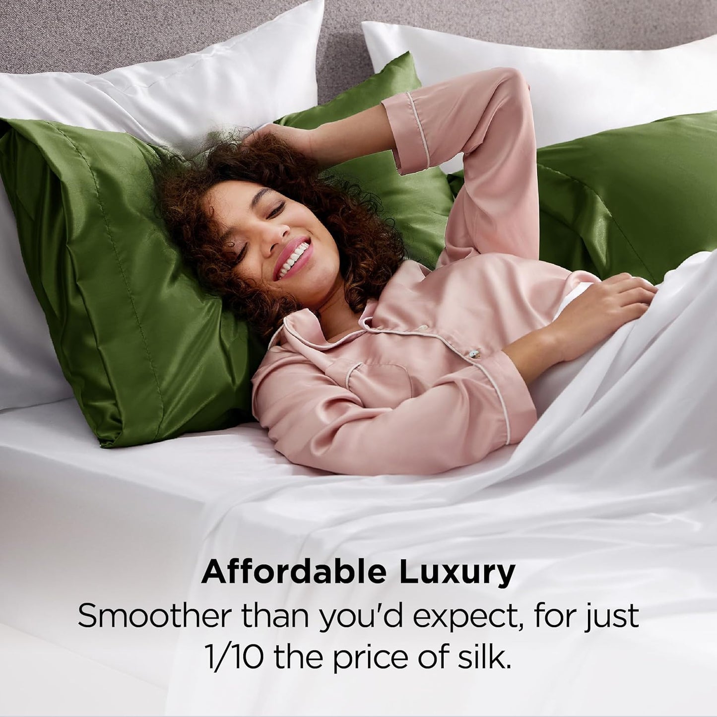 Bedsure Satin Pillowcase 2 Pack Similar to Silk Pillow Cases Standard Size, Pillow Case for Sleeping Women with Envelope Closure, Gifts for Women Men, Olive Green, 20x26 Inches, 2pcs