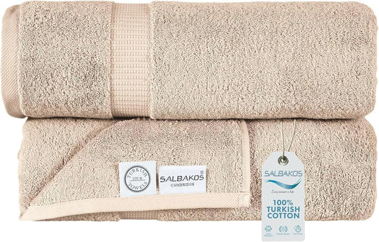 SALBAKOS 100% Turkish Cotton Extra Large Bath Sheet Set of 2 35x70 inch | Heirloom Quality | Hotel & Spa Collection | Soft, Absorbent Oversize Bath Towels | Made in Turkey (Taupe, 2 Bath Sheets)