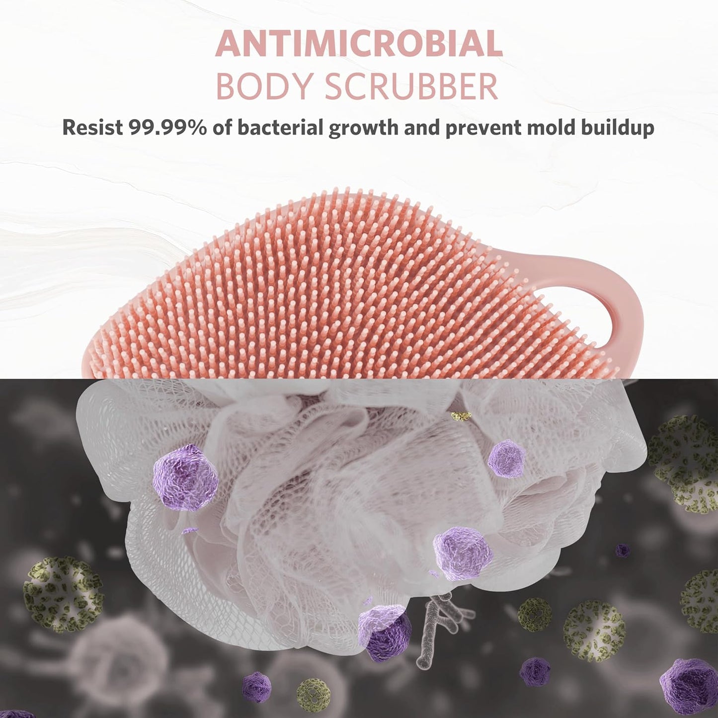 Sndyi Silicone Body Scrubber, Gentle Exfoliating Body Scrubber for Sensitive Skin, Leaf Shaped Shower Scrubber for Body with Lathering Bristles, Silicone Loofah Body Brush for Showering, Pink