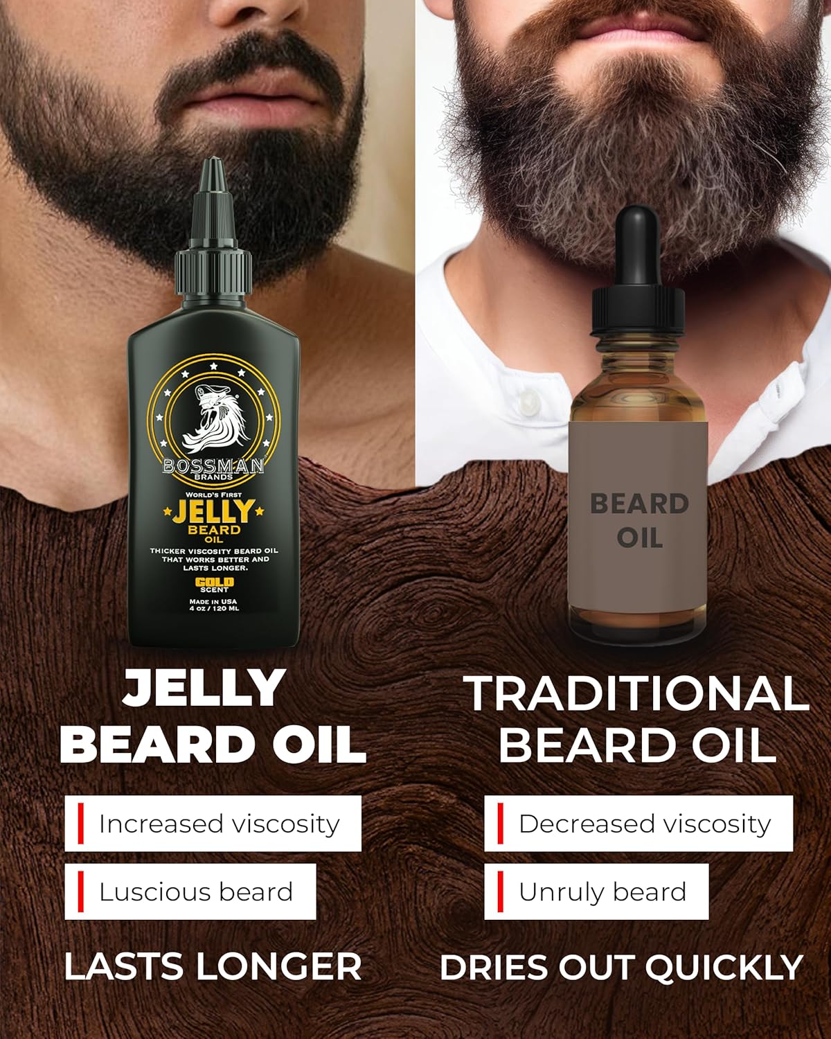 Bossman Jelly Beard Oil for Men (4 oz, Gold Scent) – Softens, Moisturizes & Conditions with Natural Ingredients