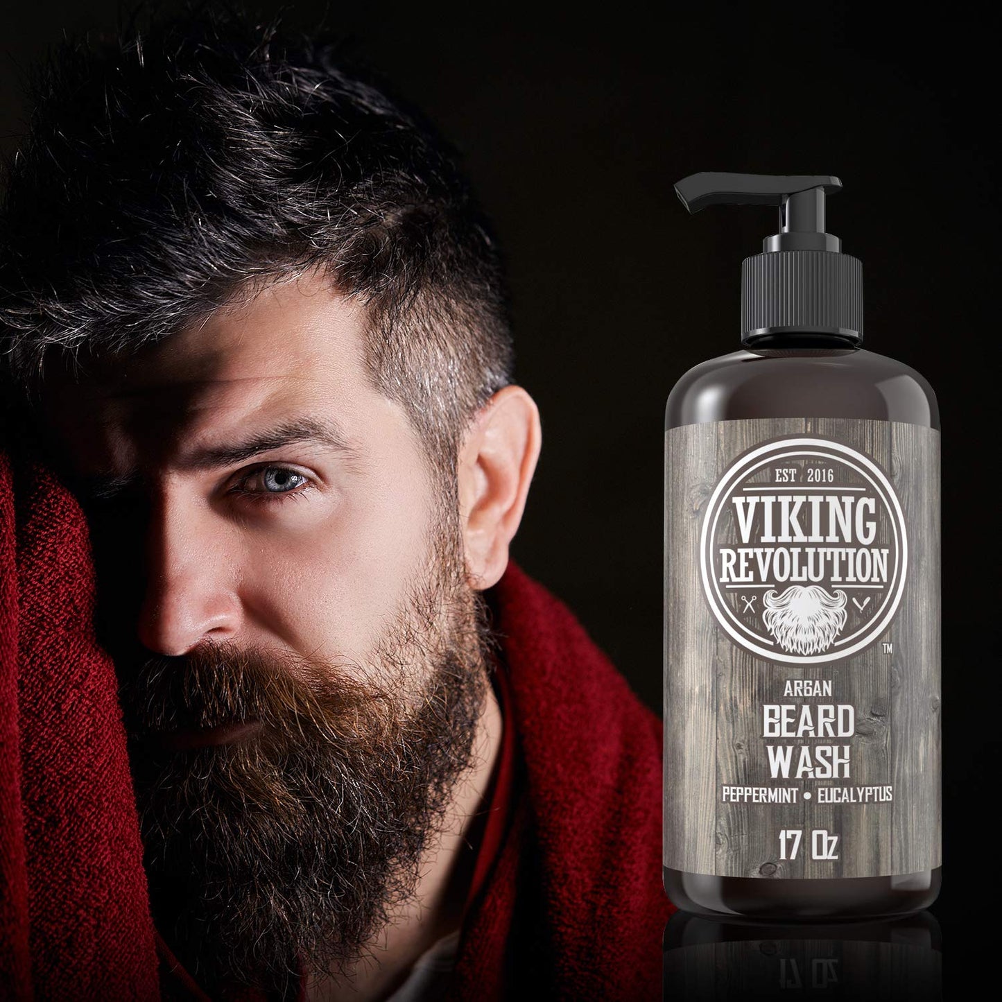 Beard Wash Shampoo w/Argan & Jojoba Oils - Softens & Strengthens - Natural Peppermint and Eucalyptus Scent - Beard Shampoo w/Beard Oil (17 oz Shampoo)