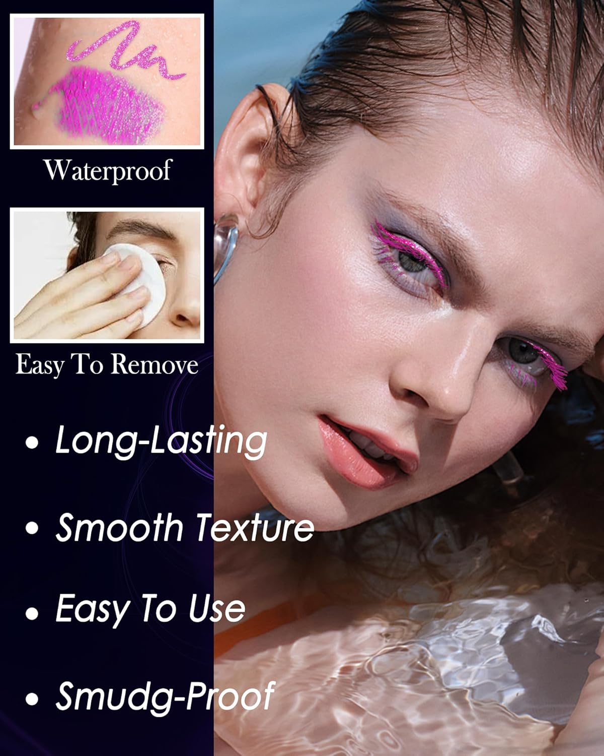 UV Neon Orange Mascara & Eyeliner Set, Waterproof Volumizing Colored Mascara Volume and Length for Lashes Lengthening, Long Lasting Glitter Liquid Eyeliner Pencil, Halloween Glow in the Dark Makeup-04