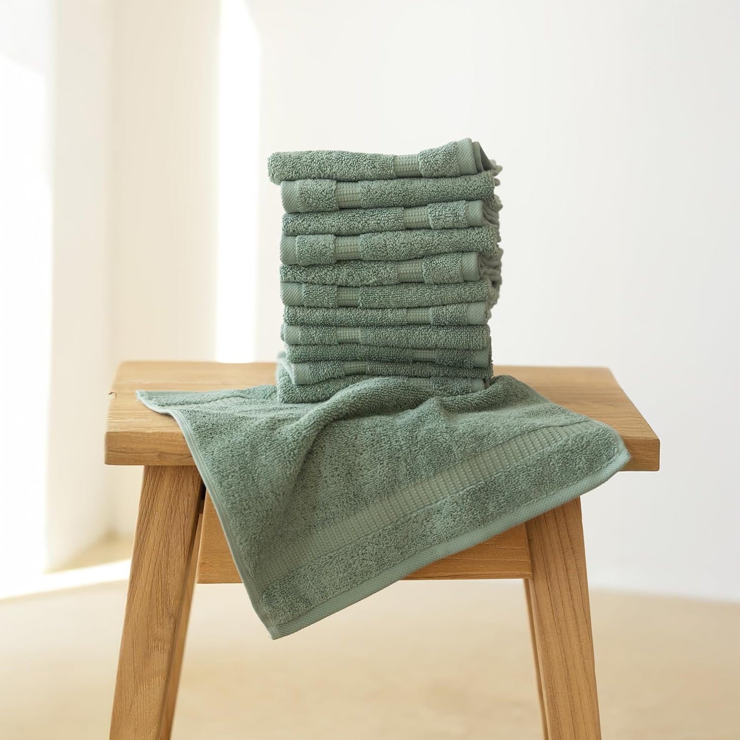 SALBAKOS 100% Turkish Cotton Washcloth Set of 12 13x13 inch | Heirloom Quality | Hotel & Spa Collection | Ultra Soft, Super Absorbent, Washcloth Towels | Made in Turkey (Seafoam Green, 12 Washcloths)