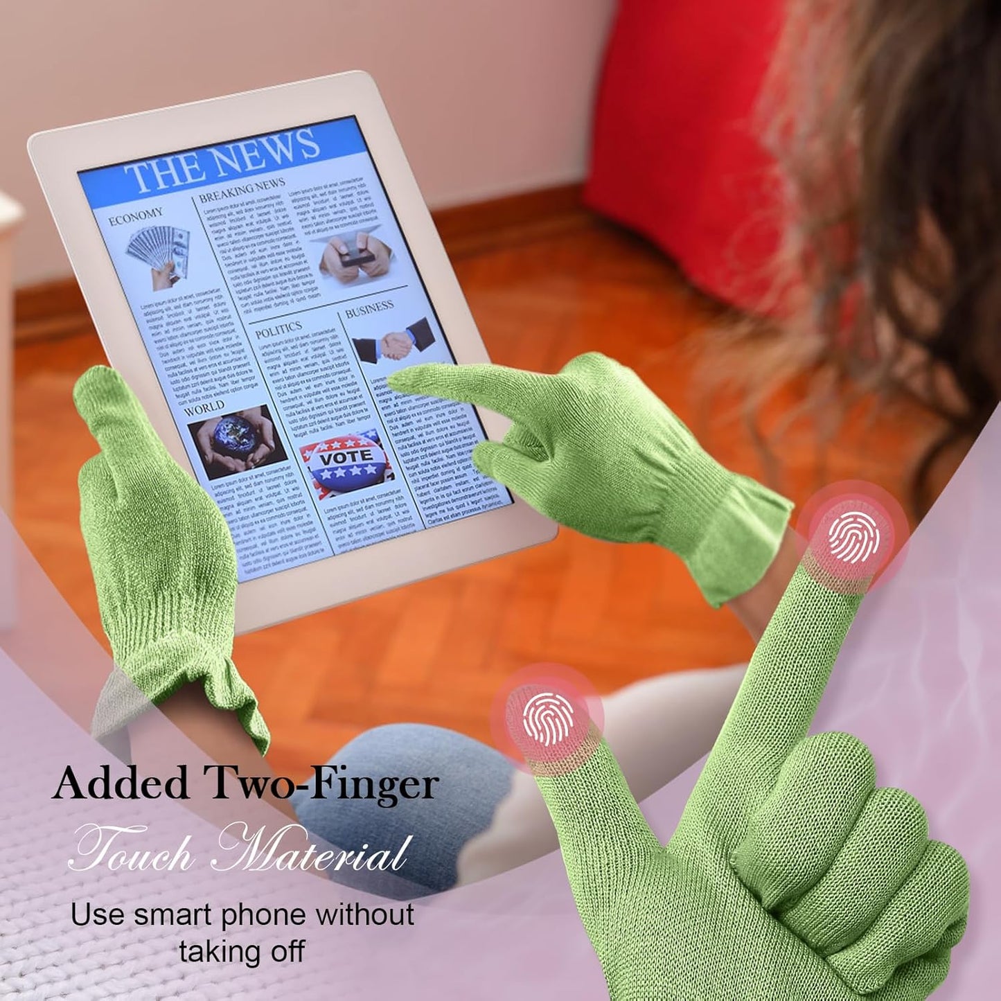 MIG4U Moisturizing Beauty Gloves Touchscreen Overnight Sleeping Glove for Women Dry Hands, Nighttime Lotion, Eczema, SPA, Cosmetic Treatment, Apple Green 1 Pairs Size L/XL