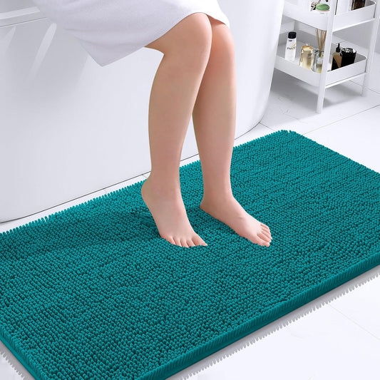 OLANLY Bathroom Rugs 44x24, Extra Soft Absorbent Chenille Bath Rugs, Rubber Backing Quick Dry, Machine Washable Bath Mats for Bathroom Floor, Tub and Shower, Home Decor Accessories, Deep Lake
