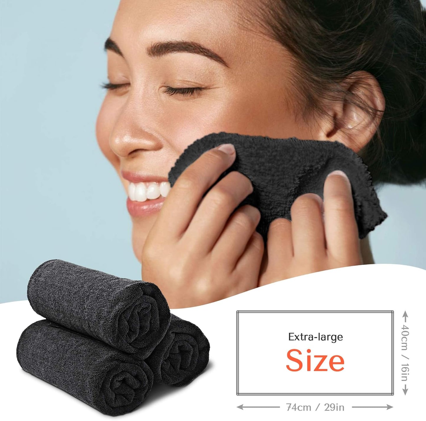 TASALON Microfiber Hair Towel for Salon - 10 Pack - 29 x 16 Inches, Quick Dry and Ultra-Soft Facial Towels with Soft Absorbant - Black