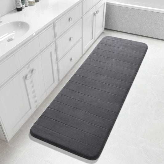 Yimobra Bathroom Runner 60"x24", Non Slip Memory Foam Bath Mat, Super Soft Water Absorbent Hallway Carpet, Machine Washable Rug for Vanity Tub Shower, Dark Gray