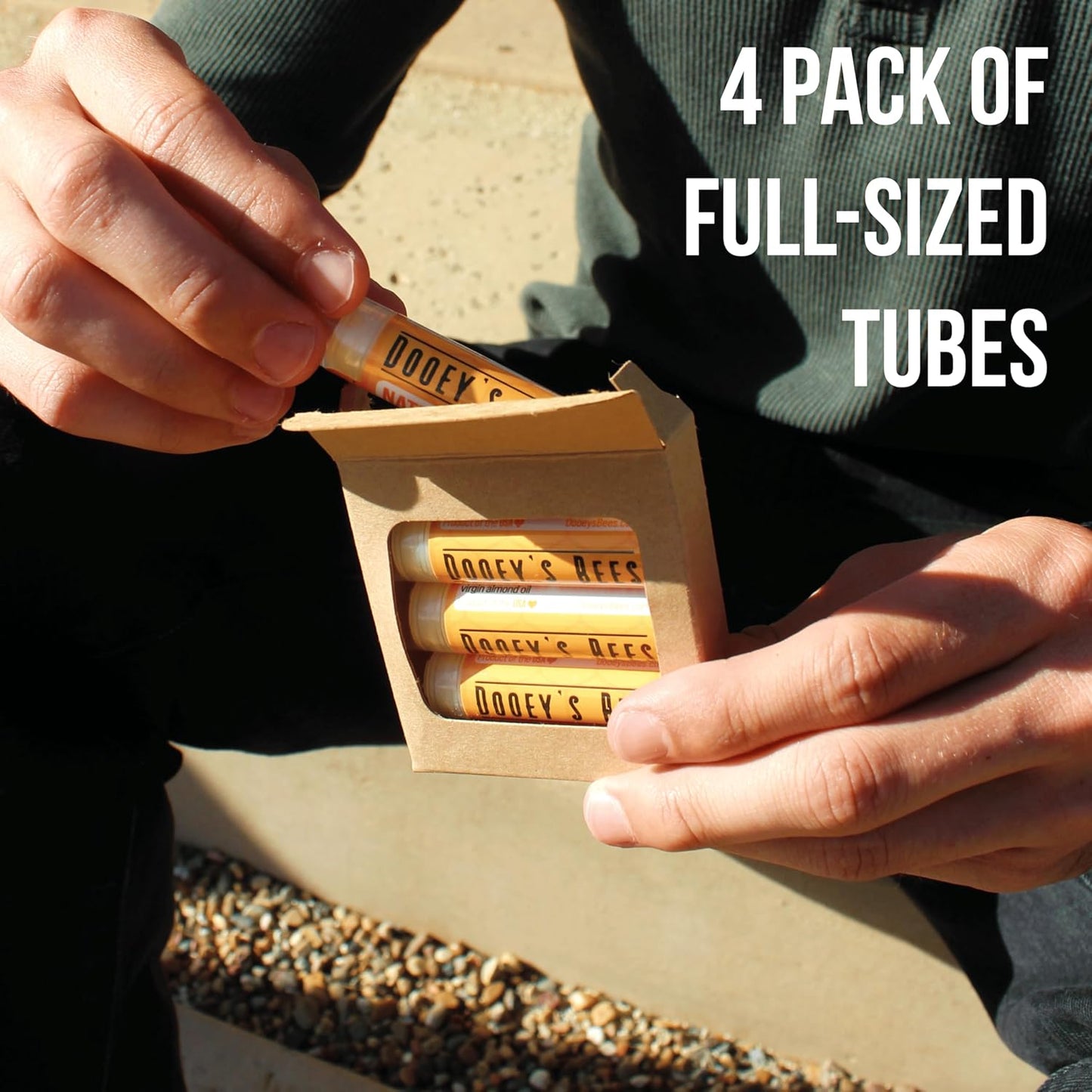 Dooey's Bees All Natural Handmade Beeswax Based 3 Ingredient Lip Balm, 4 Count (4 - Pack, Natural Original)