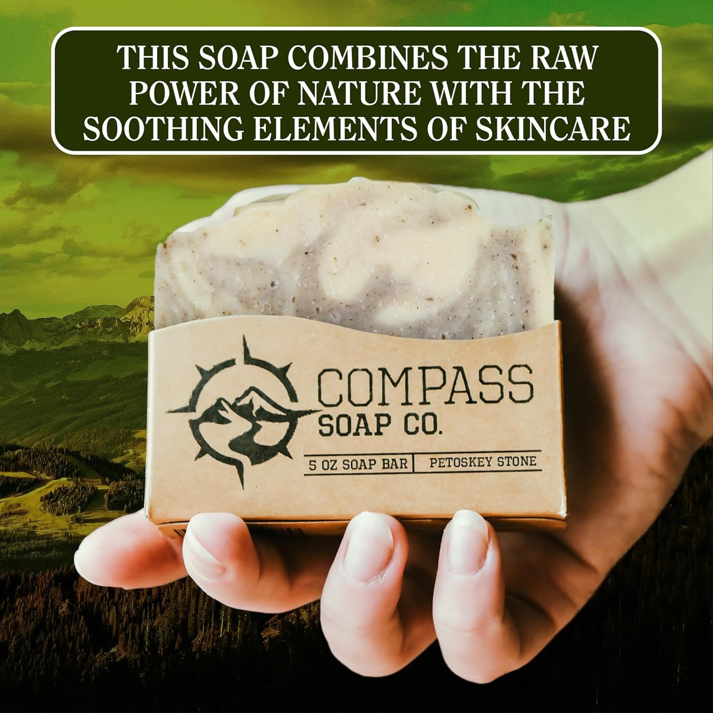Compass Soap Petoskey Stone | Natural Bar Soap for Men | Soap Bars with Minimalist & Gentle Lather | Best Mens Bar Soap | Natural, Paraben & Phthalate Free Bath Soap for Men | 5 oz. Pack of 2
