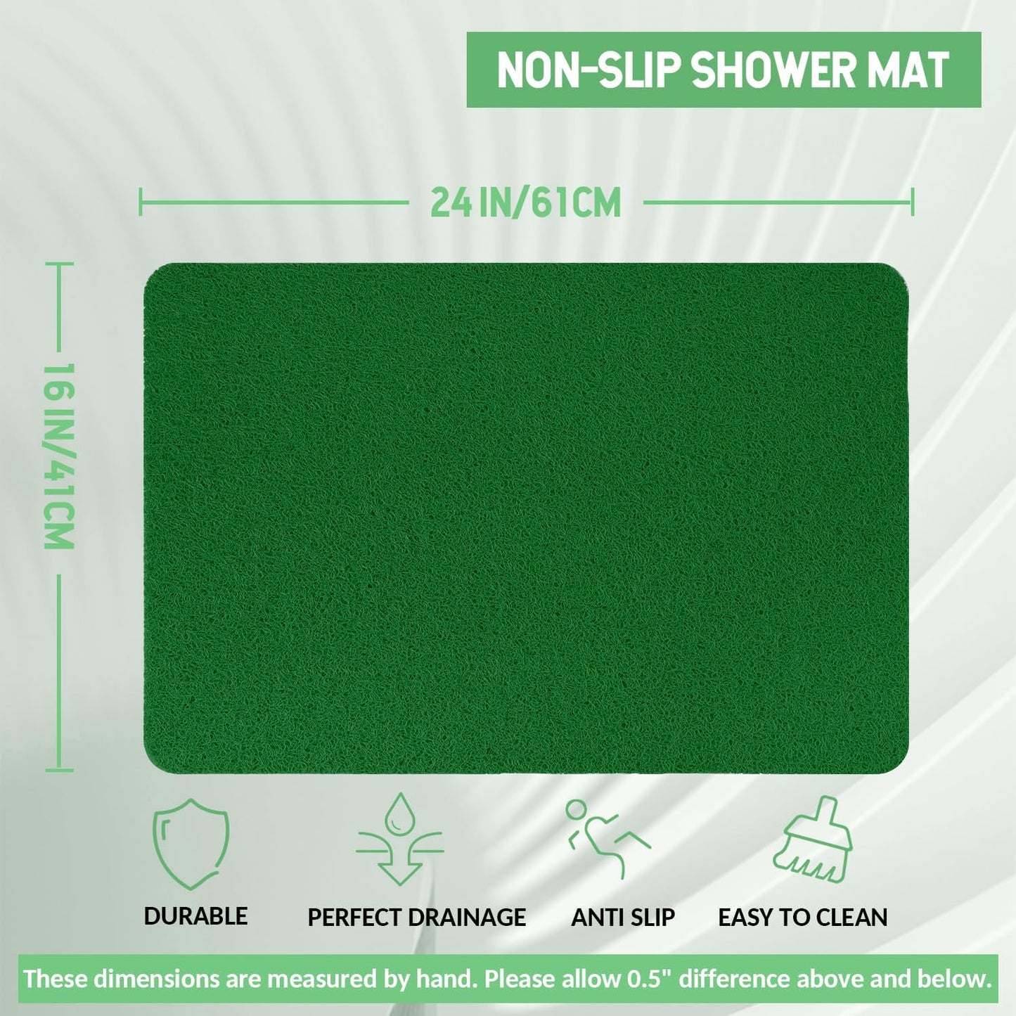 Non-Slip Bathtub Mat, 2 Pack Anti Slip Shower Mat, Fast Drying Bathtub Mats, Foot Scrubber Mat, Anti Slip Mat for Tub, Floor, Bathroom, Kitchen, Home, Hotel (Dark Green 24"×16"+24"×16")