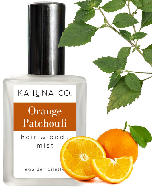 Orange Patchouli Natural Hair & Body Mist Spray, Pure Essential and Fragrance Oils, Alcohol-Free, Handmade in California, 0.5Fl Oz