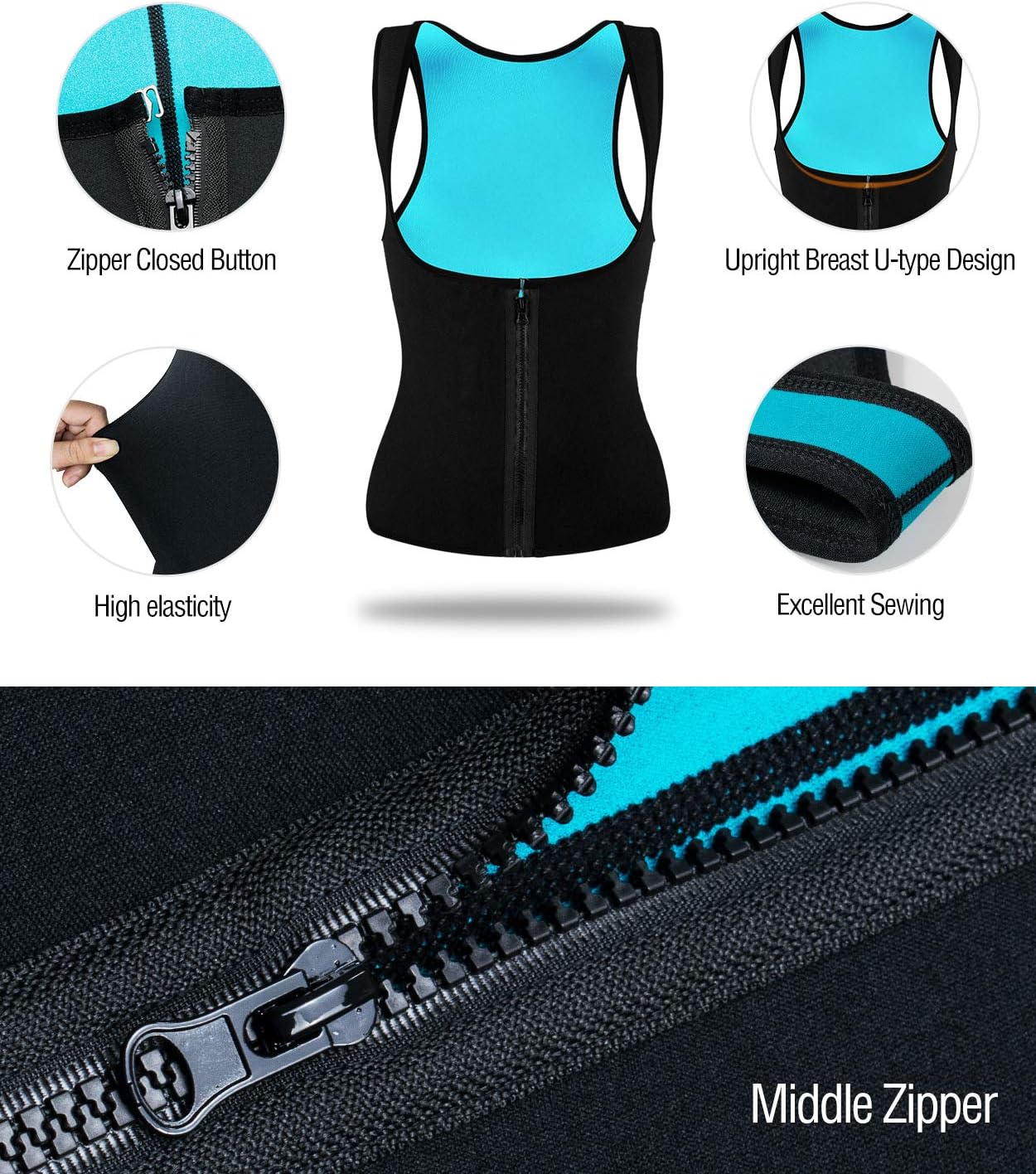 NonEcho Women Sauna Sweat Suit Sleeve Spa Cami Hot Neoprene Slimming Workout Vest Body Shaper Waist Trainer Top