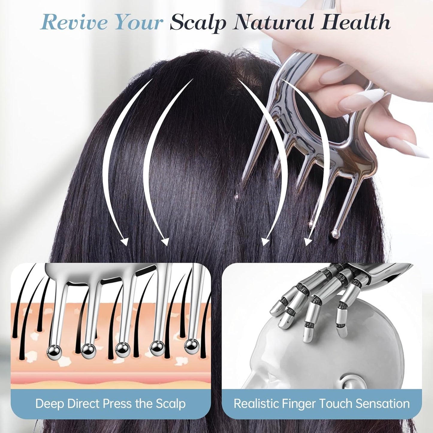 Metal Gua Sha Facial Tools, Portable Scalp Massage Tool, 5 in 1 Massage Comb for Head, Neck, Shoulders, Legs & Arms Hand Held Head Massager for Deep Relaxation and Relieving Fatigue & Pain, Home SPA