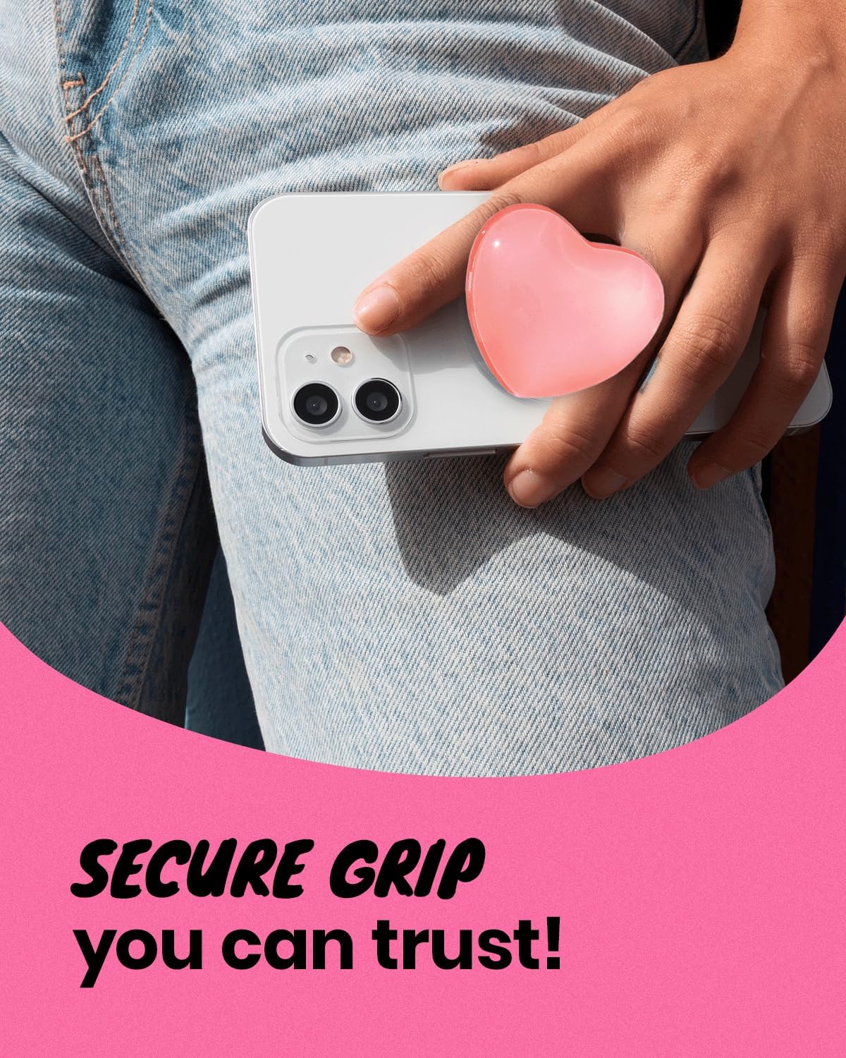 OnTheGrip Cute Glass Heart Design Collapsible Expandible Mobile Phone Grip Stand Holder for Smartphone Tablet Cell Phone Accessory (Pink)