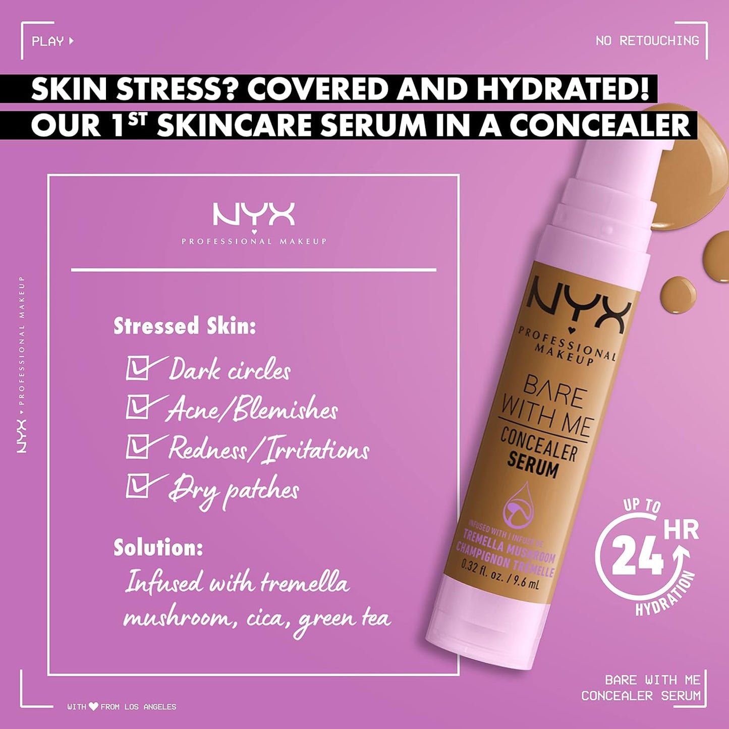 NYX PROFESSIONAL MAKEUP Bare With Me Concealer Serum, Concealer Makeup For Up To 24Hr Hydration - Golden